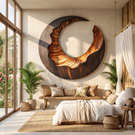 Solid Wood Open Ring Wall Sculpture with Organic Carved Edge
