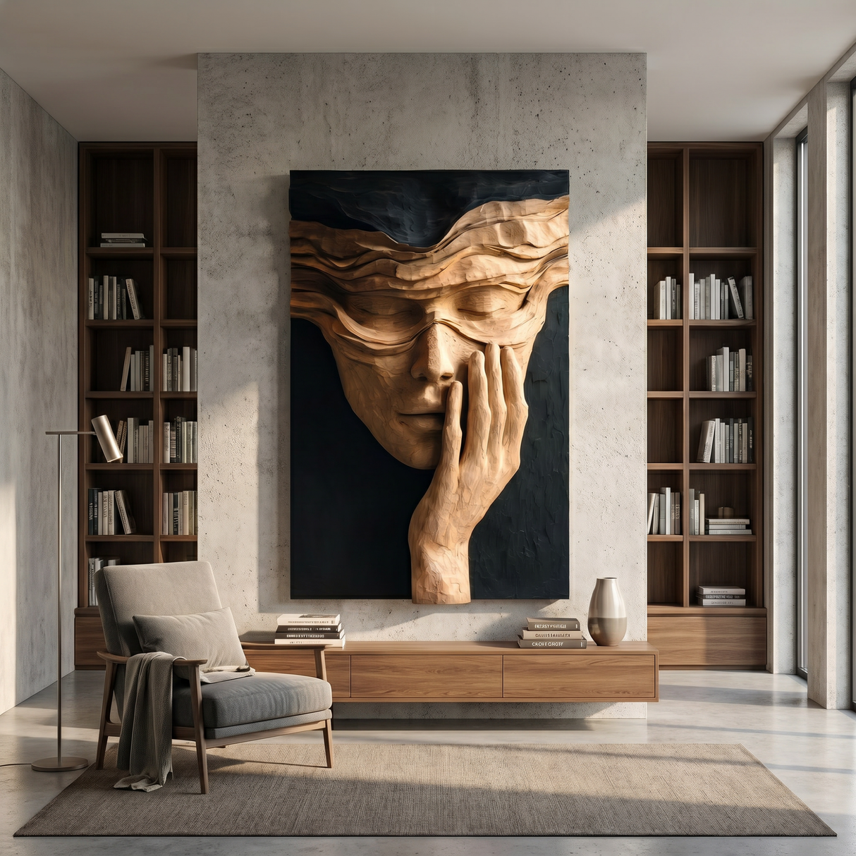 Veiled Face Wood Wall Art with Hand Detail