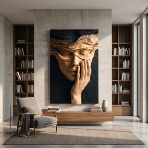Veiled Face Wood Wall Art with Hand Detail