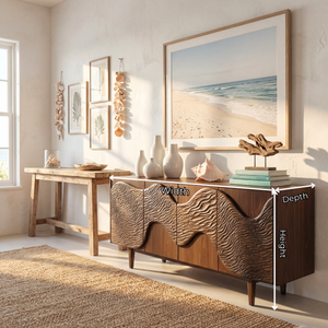 Sculpted Wave Front Wood Sideboard Cabinet for Living Room or Dining Room