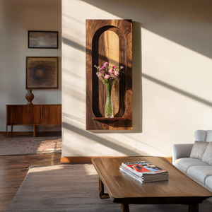 Arched Solid Wood Wall Panel with Floating Display Shelf