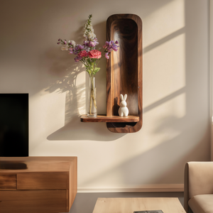 Minimalist Solid Wood Wall Niche Shelf with Sculpted Back Panel