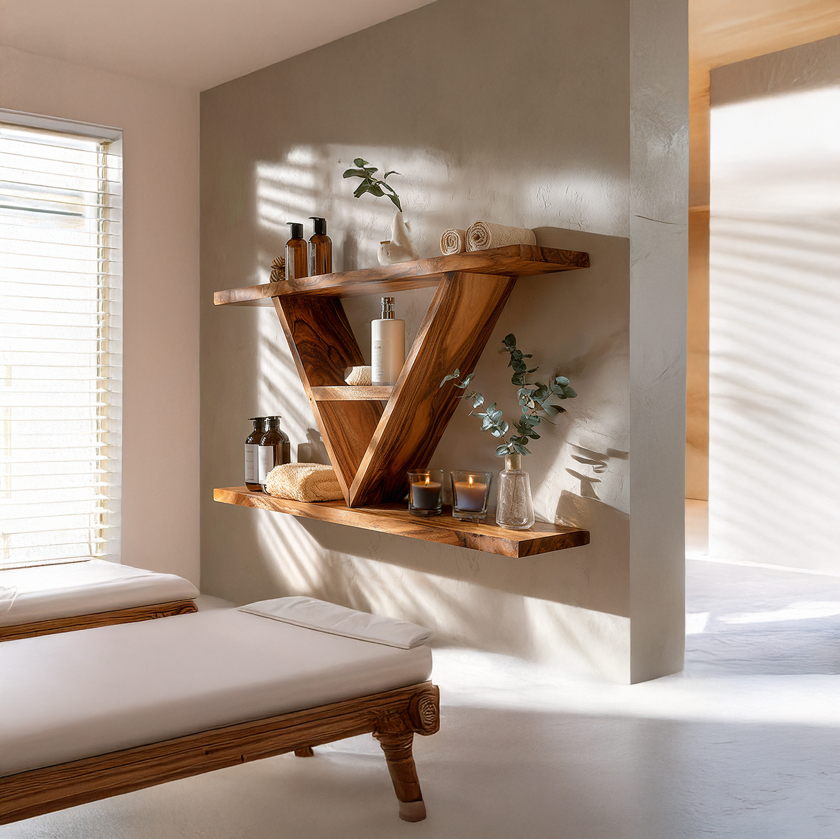 Geometric V-Shape Floating Wood Wall Shelf