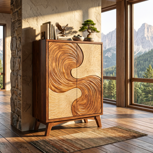 Solid Wood Sideboard with Flowing Wave Sculptural Doors for Modern Interiors