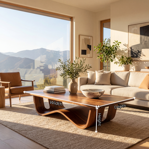 Sculptural Solid Wood Coffee Table with Curved Waterfall Base