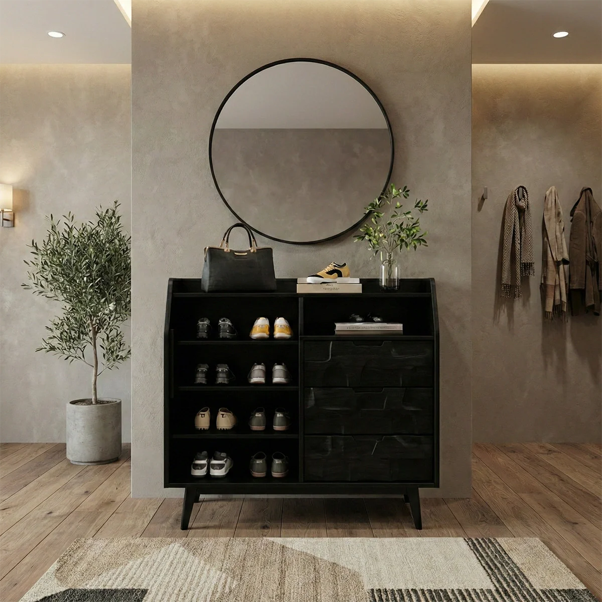 Handcrafted Solid Wood Shoe Storage Cabinet for Modern Entryway