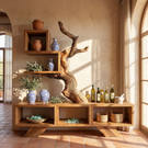 Solid Wood Sculptural Bookshelf with Tree Form Organic Modern Display Shelf Storage Unit