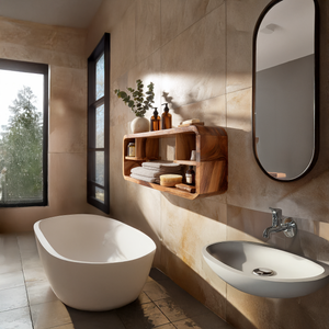 Curved Solid Wood Wall Cabinet Shelf for Modern Bath