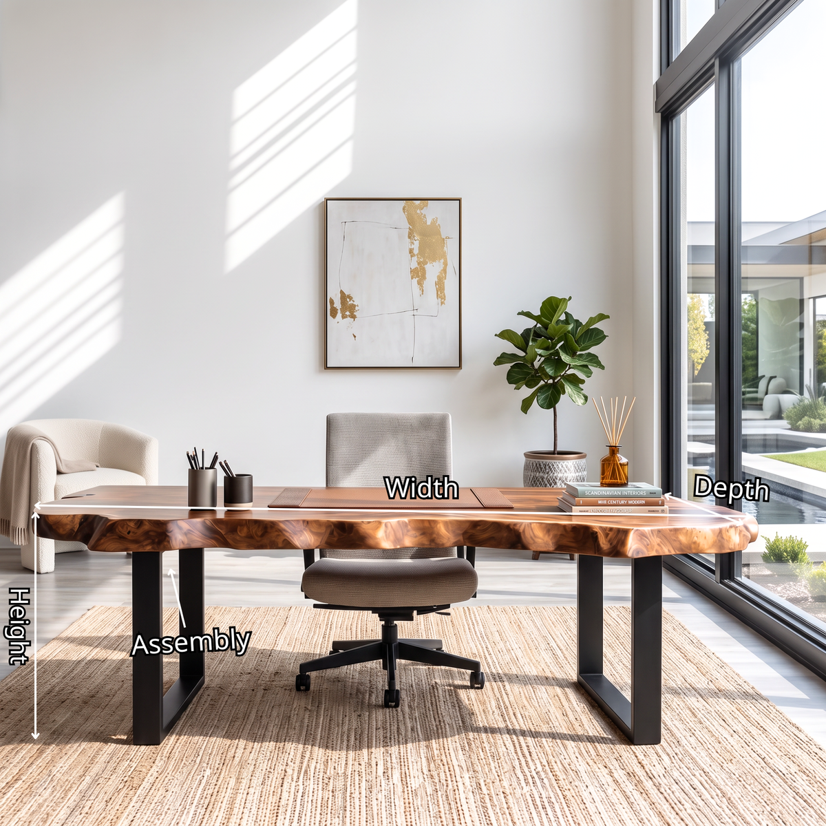 Natural Live Edge Solid Wood Desk For Home Office