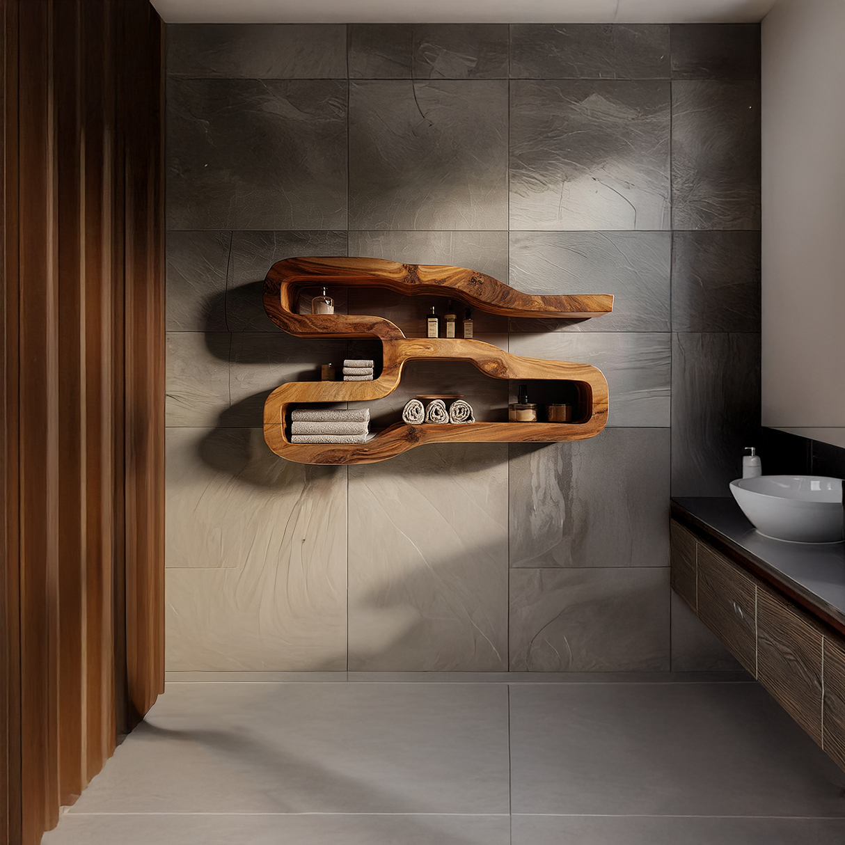 Sculptural Solid Wood Wall Shelf in Organic Form