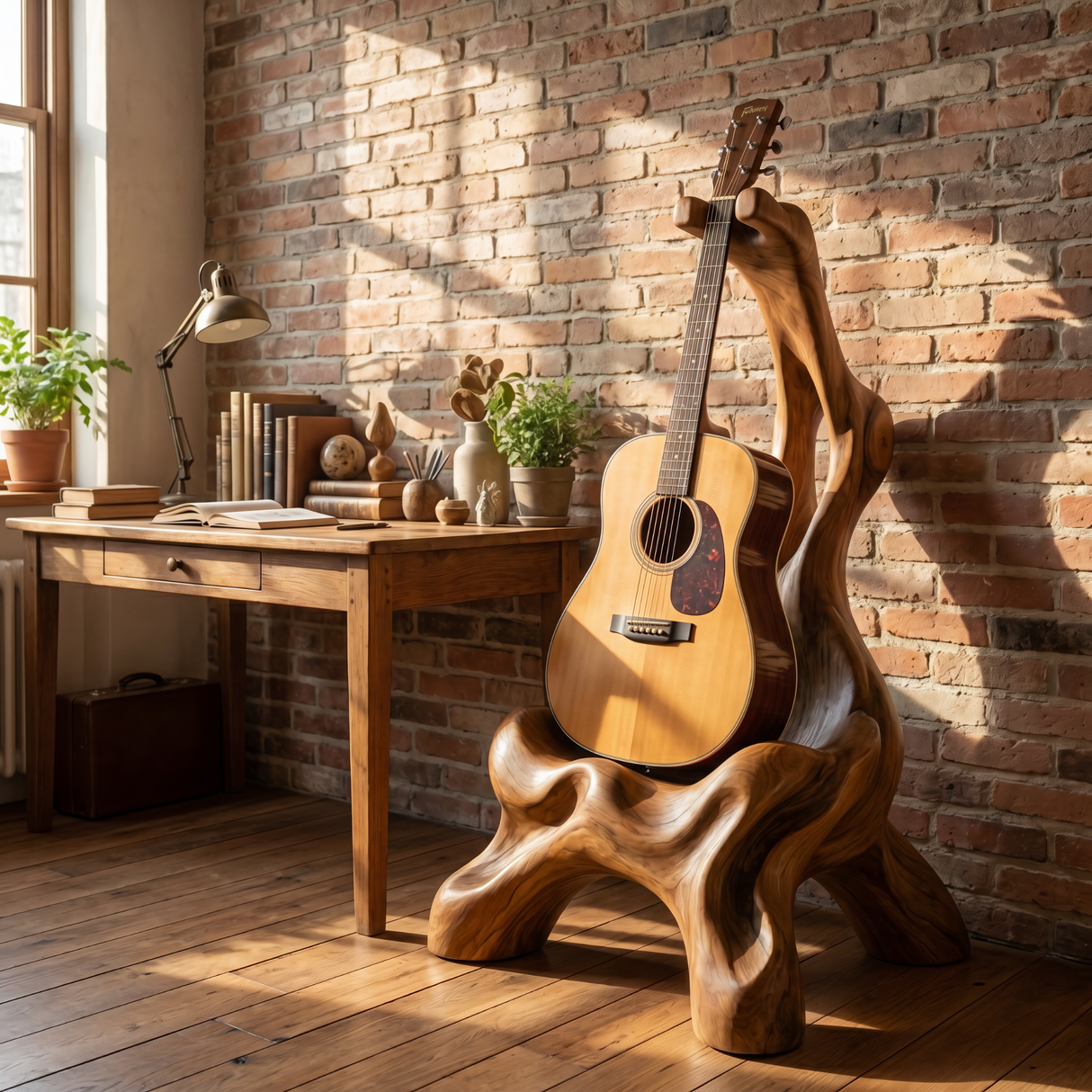 Organic Sculptural Guitar Stand Handmade Wooden Guitar Holder