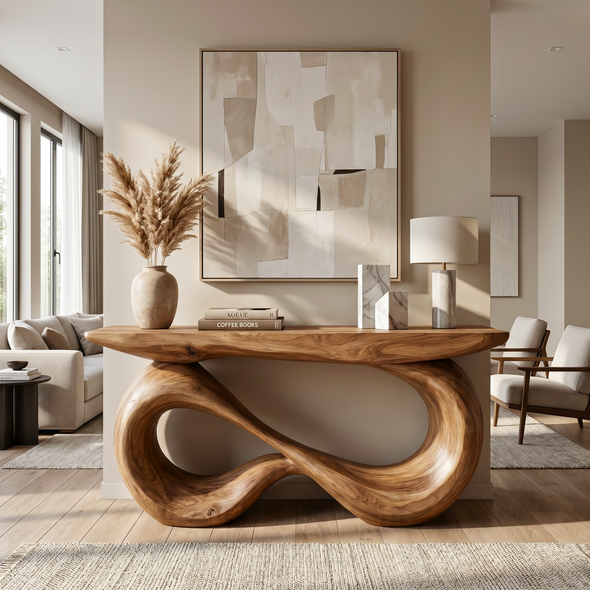 Console Table Solid Wood with Double Infinity Loop Base for Entryway Decor