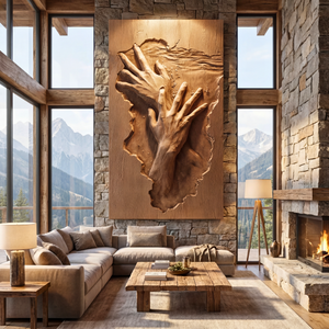 Wall Art Solid Wood Abstract Hand Sculpture for Living Room Decor