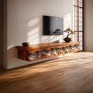 Sculptural Solid Wood Floating TV Console Cabinet