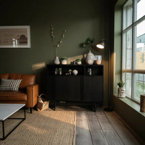 Solid Wood Sideboard Cabinet with Slatted Doors and Modern Storage