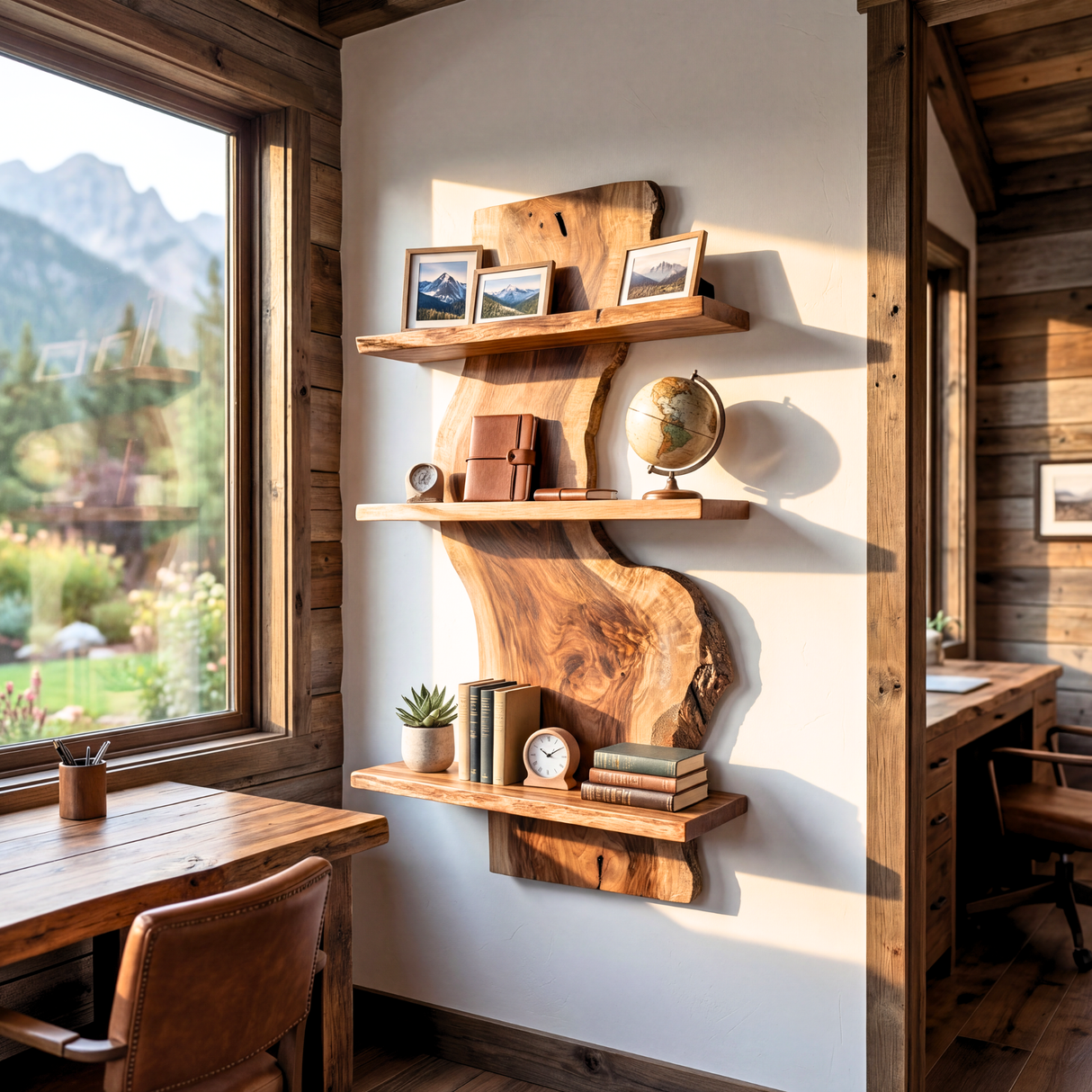 Organic Live Edge Solid Wood Wall Shelf Sculptural Floating Storage
