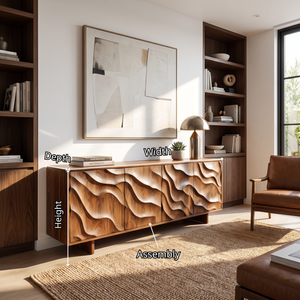 Sideboard Solid Wood with Sculptural Layered Wave Doors