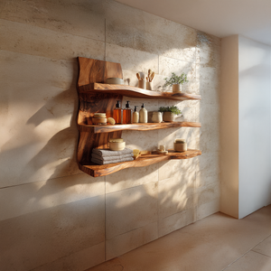 Live Edge Solid Wood Wall Shelves for Organic Modern Bath