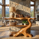 Sculptural Solid Wood Console Table with Open Shelf, Organic Entryway Table