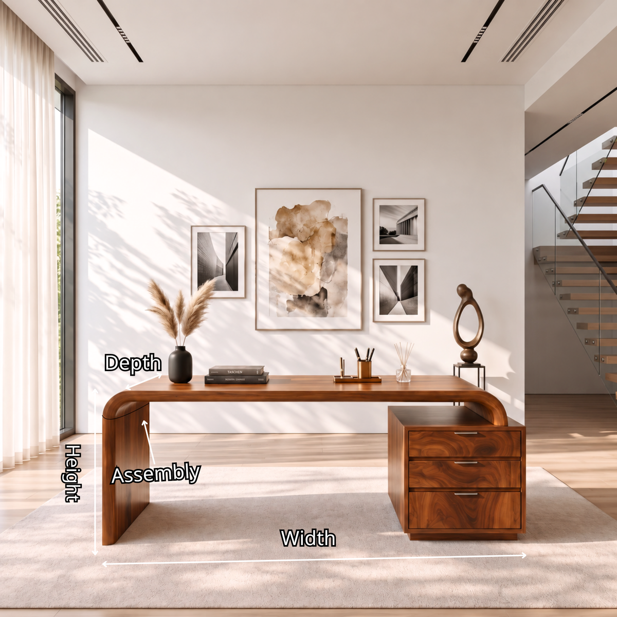 Organic Solid Wood Desk With Drawer Storage For Home Office