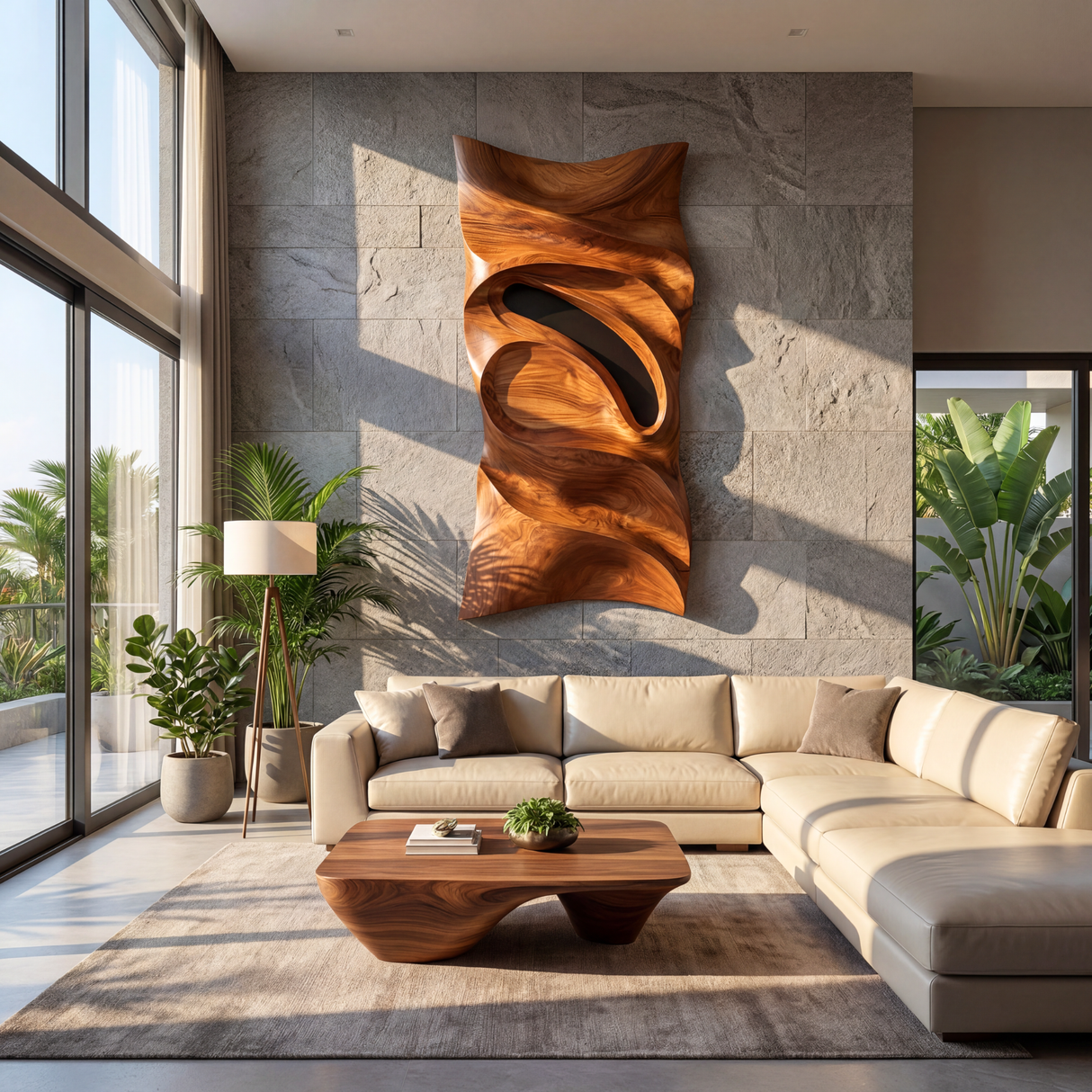 Sculpted Horizon Organic Wooden Wall Sculpture Contemporary Abstract Art Panel