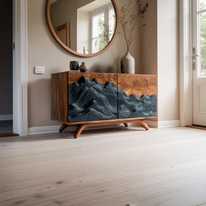 Solid Wood Sideboard with Sculpted Wave Relief Doors