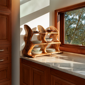 Handcrafted Solid Wood Dish Organizer Shelf for Kitchen Counter