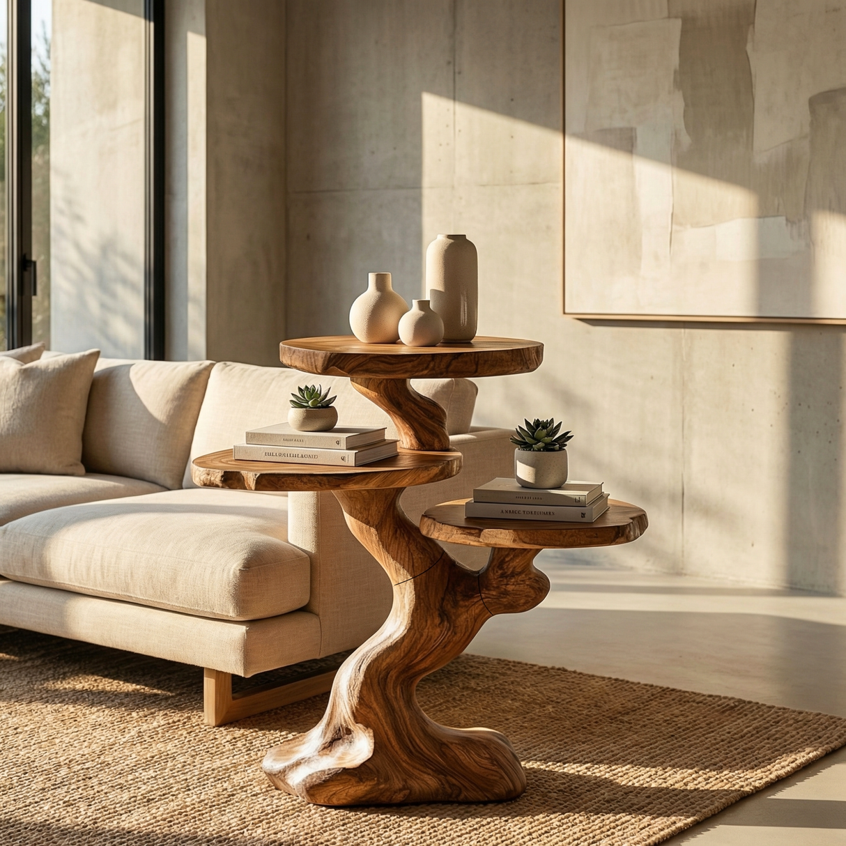 Sculptural Tree Form Accent Table with Three Round Display Tops