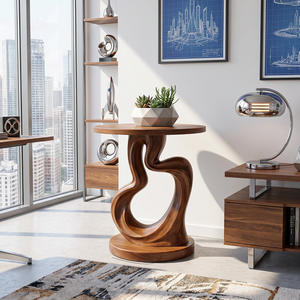 Organic Solid Wood Side Table with Sculptural Loop Base