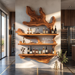 Tree Canopy Solid Wood Wall Wine Rack with Three Wine Display Shelves