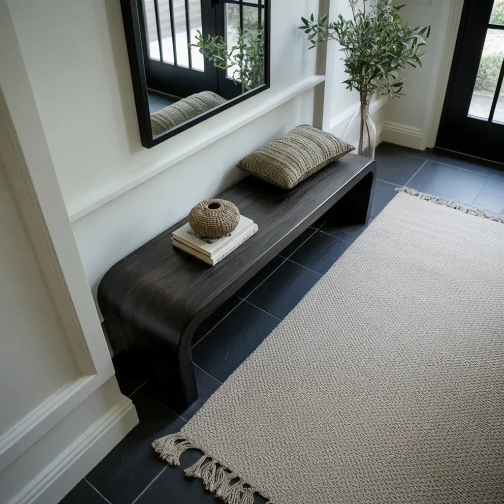 Curved Solid Wood Bench with Waterfall Ends for Modern Entryway