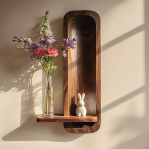 Minimalist Solid Wood Wall Niche Shelf with Sculpted Back Panel