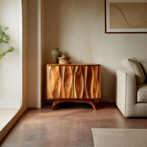 Modern Wooden Sideboard with Unique Natural Wood Grain Doors Organic Style Storage Cabinet