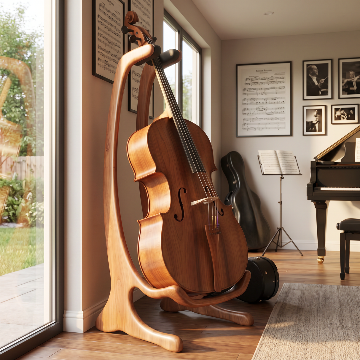 Handmade Wooden Guitar Holder Artistic Sculptural Floor Stand For Instruments