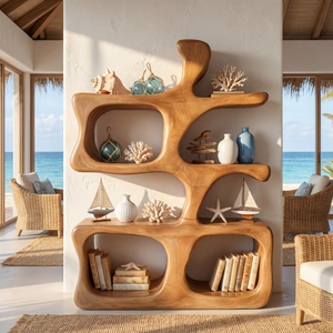 Sculptural Organic Wood Display Shelf with Open Compartments