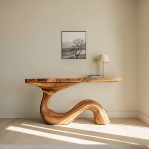 Organic Wave Solid Wood Console Table – Sculptural Statement Design