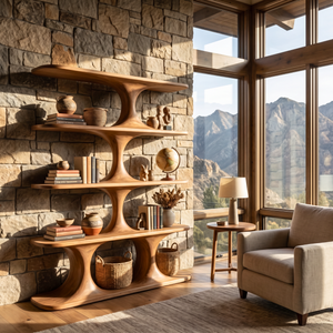 Sculptural Wood Shelving Modern Organic Bookshelf Handmade Contemporary Display Storage Unit