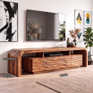TV Stand with Waterfall Edge Frame and Sculpted Ripple Cabinet Doors