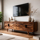 Organic Solid Wood TV Cabinet with Wave Carved Doors