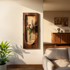 Solid Wood Wall Niche Sculpture with Integrated Vase Shelf