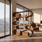 Organic Wavy Wooden Bookshelf Handmade Sculptural Solid Wood Modern Display Shelf