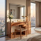 Wood Vanity Table with Side Drawers, Minimalist Dressing Table for Modern Bedrooms