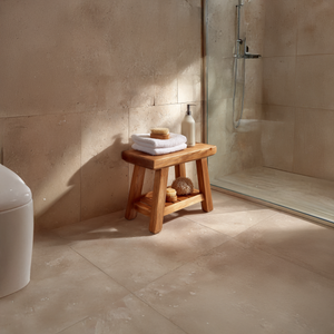 Handcrafted Solid Wood Shower Stool with Storage Rack