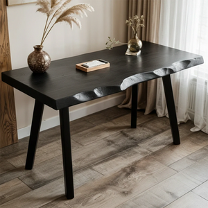 Live Edge Walnut Wood Table with Inlay Handmade Solid Wood Desk