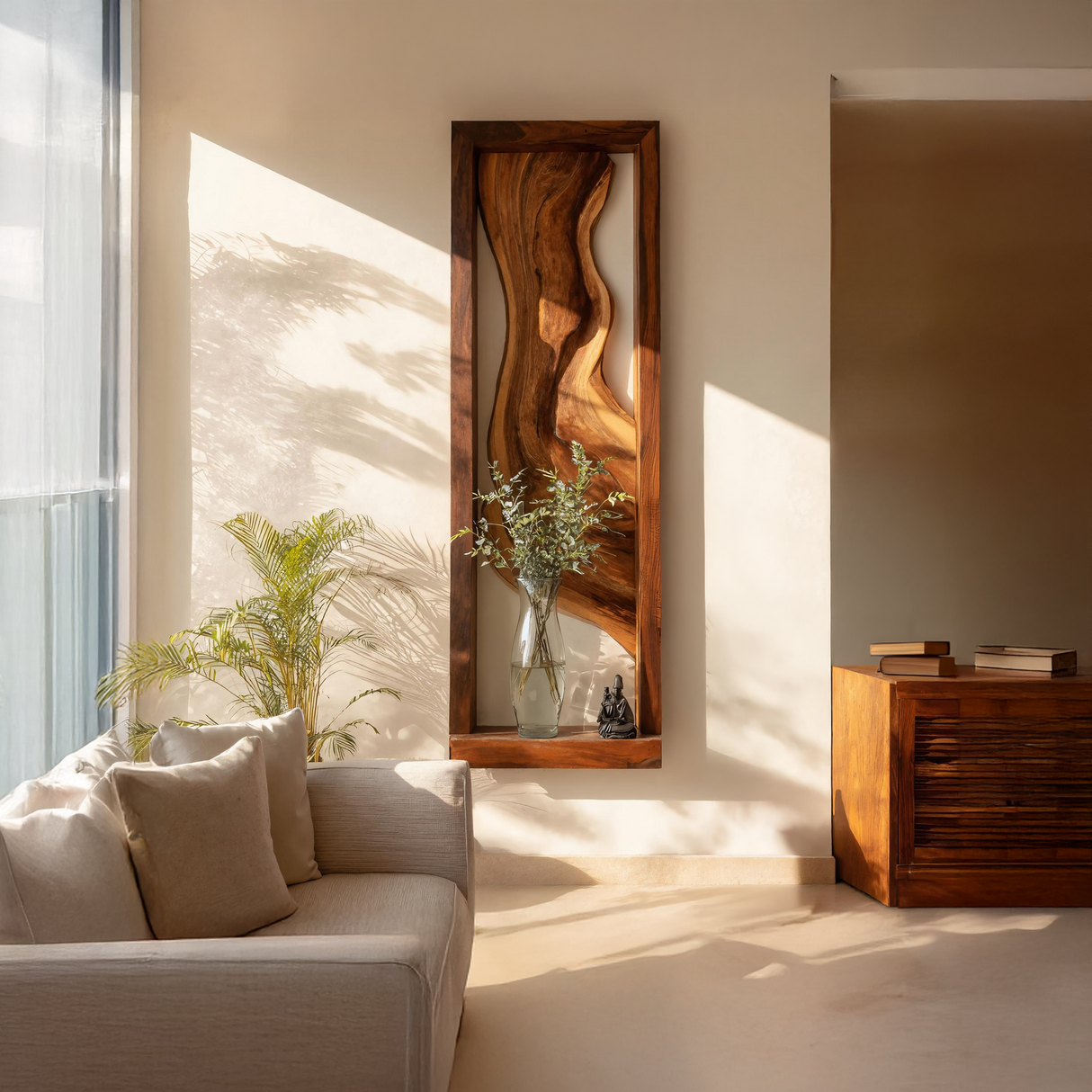 Framed Live Edge Wood Wall Sculpture for Modern Spaces