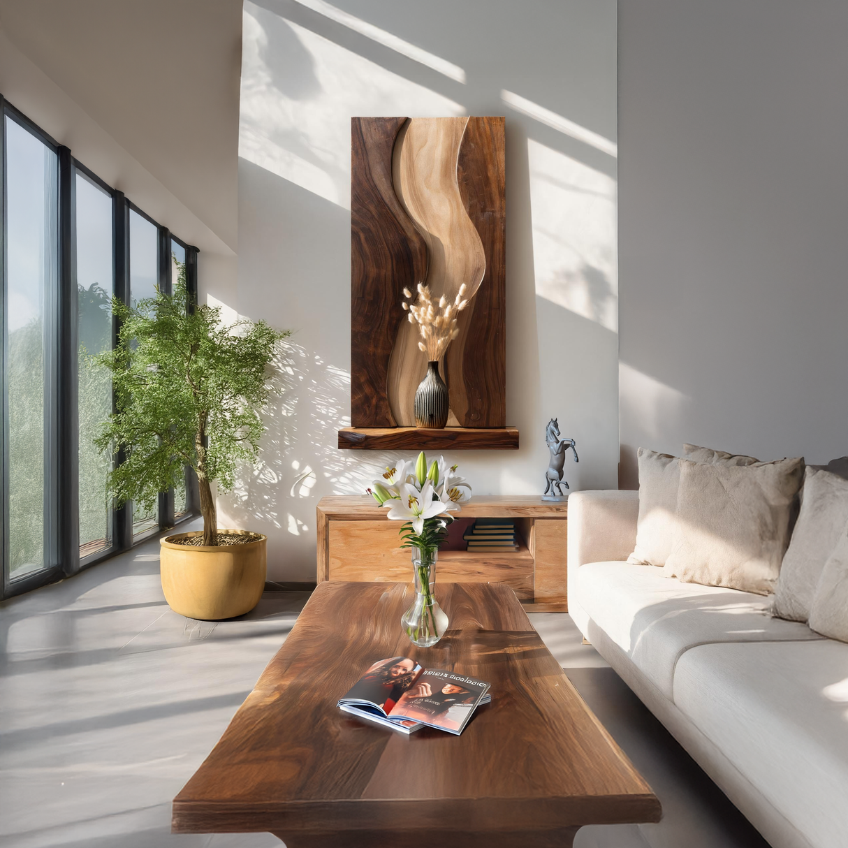 Abstract Solid Wood Wall Art with Organic Wave Design