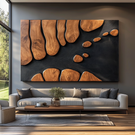Abstract Sculptural Wood Wall Art Panel with Black Textured Ground