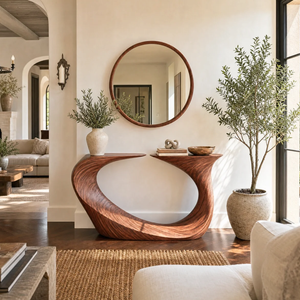 Handcrafted Solid Wood Console Table with Sculptural Loop Base