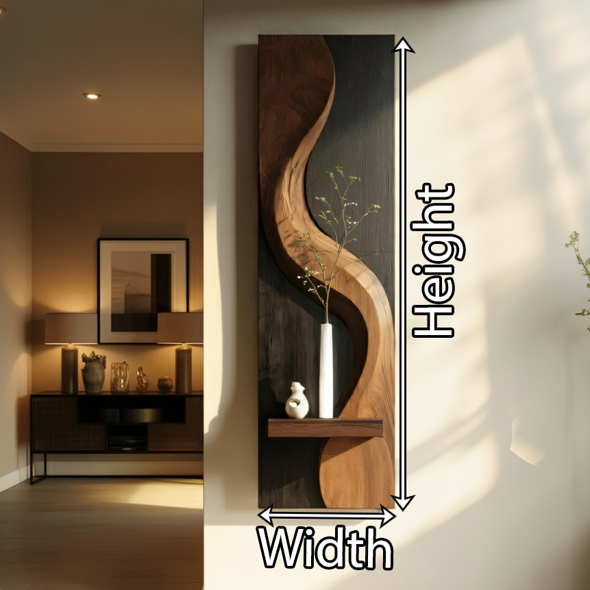 Sculptural Solid Wood Wall Panel with Display Shelf