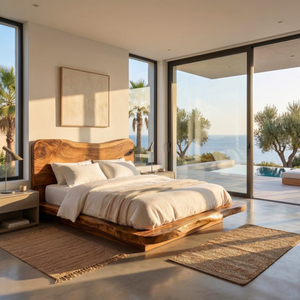 Sculptural Solid Wood Bed Frame with Organic Headboard for Modern Bedroom